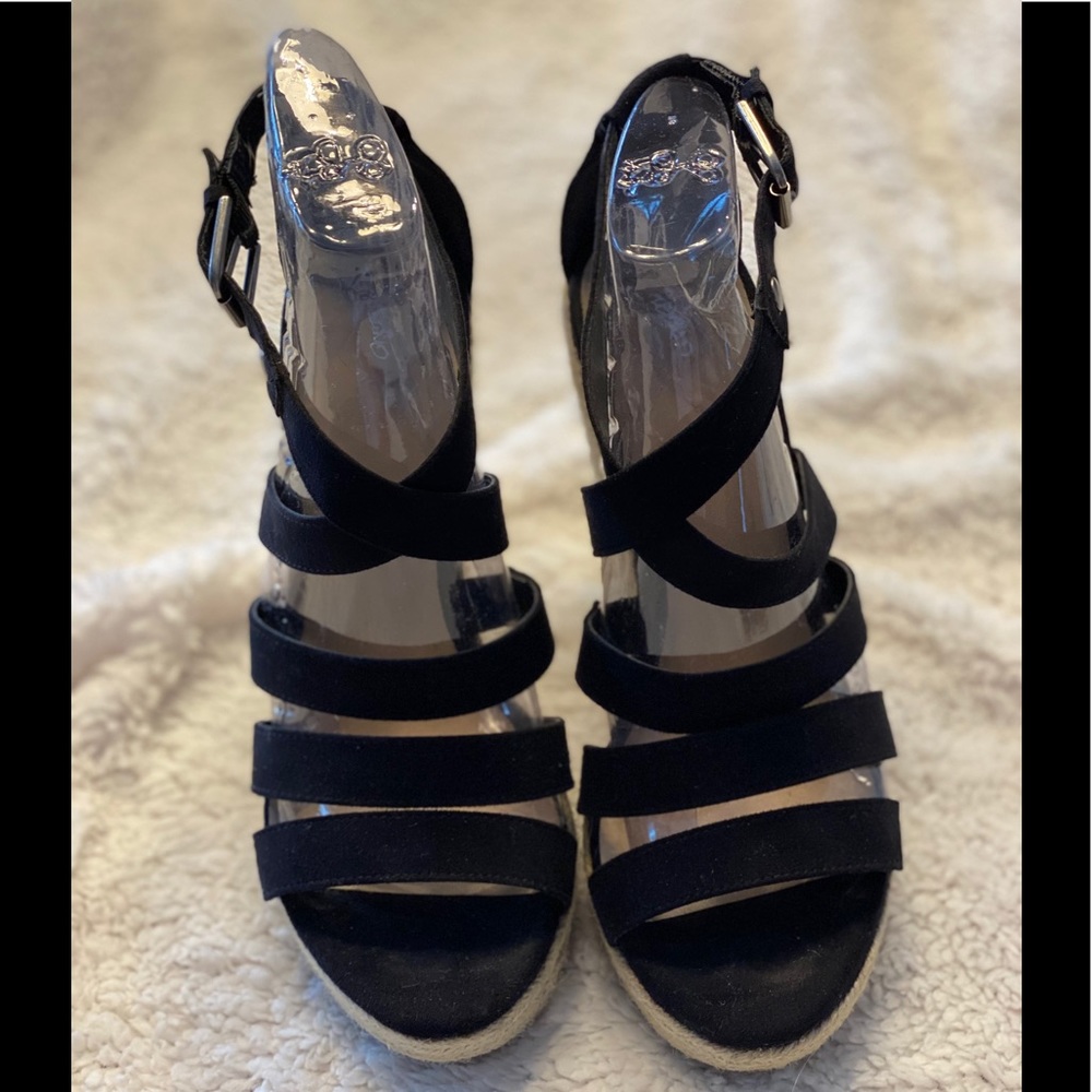 Black wedge sandals